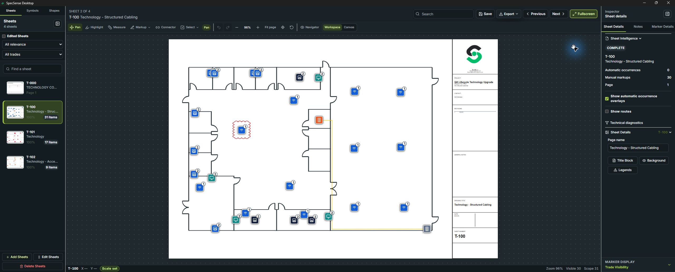 SpecSense design and document view from the QA Lifecycle Technology Upgrade demo project