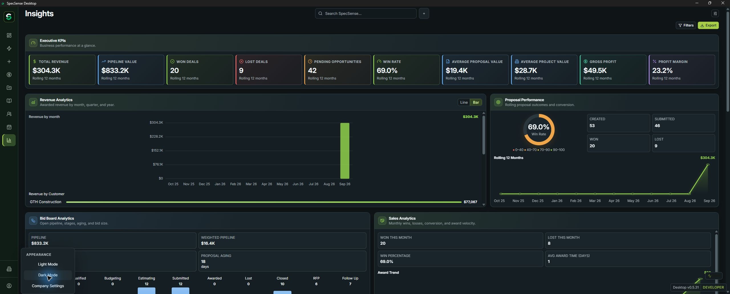 SpecSense manage and learn view from the QA Lifecycle Technology Upgrade demo project